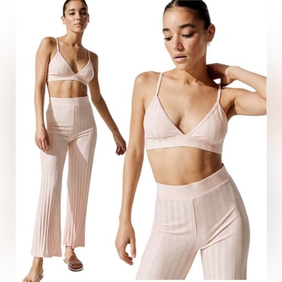 Jonathan Simkhai Other - Jonathan Simkhai 2 Piece SET Ribbed.Bralette and Wide Leg Pant in Rosebud Size S